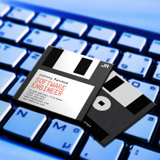 Floppy disc black retro tech style  square business card