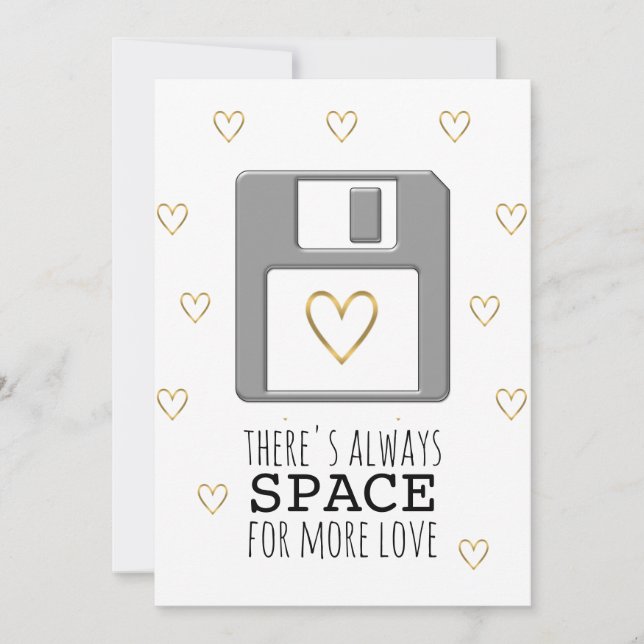 Floppy Disc Gold Heart Valentine's Day Computer Holiday Card (Front)