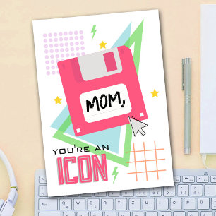 Floppy Disc Icon Neon 90's Mother's Day Card