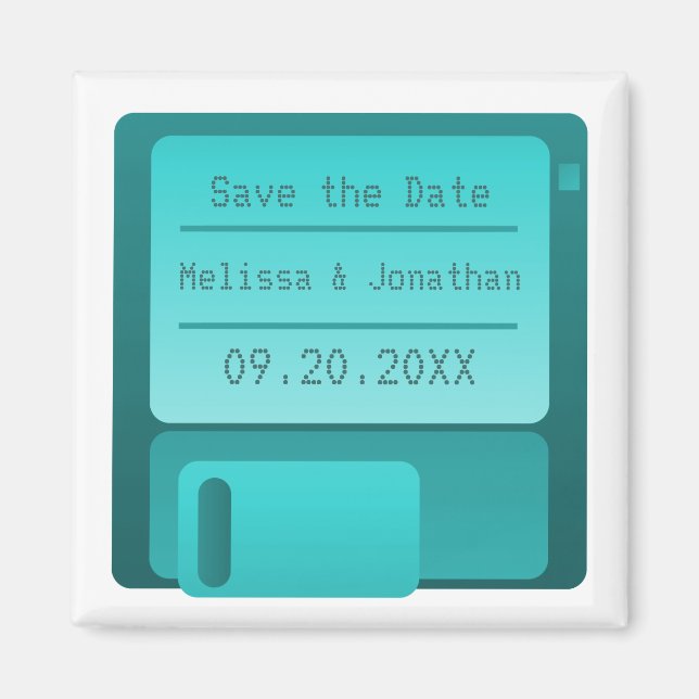 Floppy Disc Save the Date Magnet, Turquoise Magnet (Front)