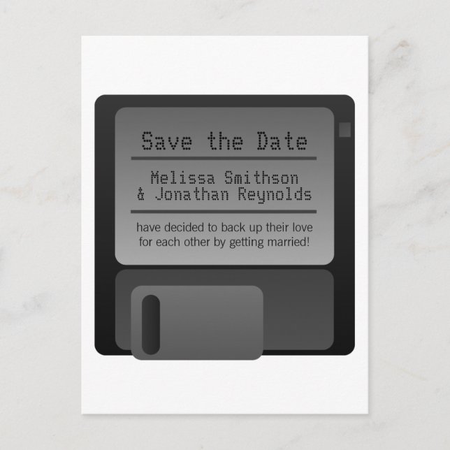 Floppy Disc Save the Date Postcard, Grey Announcement Postcard (Front)