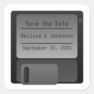 Floppy Disc Save the Date Stickers, Grey Square Sticker