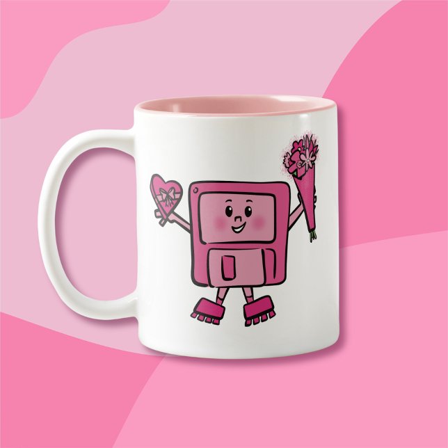 Floppy Disc Valentine with Binary Love Code Two-Tone Coffee Mug (Creator Uploaded)