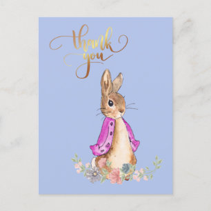 Flopsy rabbit with Gold Thank You Text Postcard