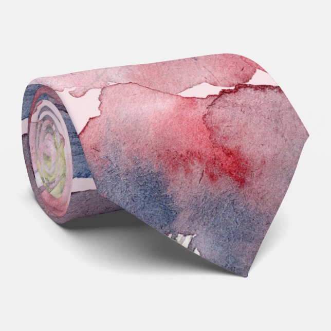 Flor Ever Blush Navy Watercolor Painted Wedding Tie (Rolled)