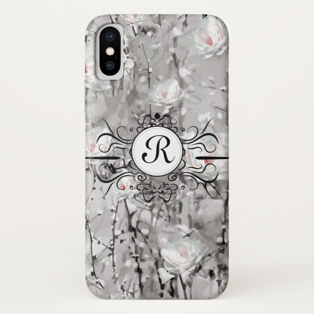 Flor grey and white monogram Case-Mate iPhone case (Back)