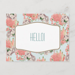 Flor, hortensias gardenias rosas detalles celeste postcard