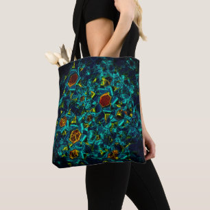 Flor virtual em azul gradiente, estilhaçada tote bag