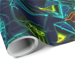 Flor virtual em azul gradiente, estilhaçada wrapping paper