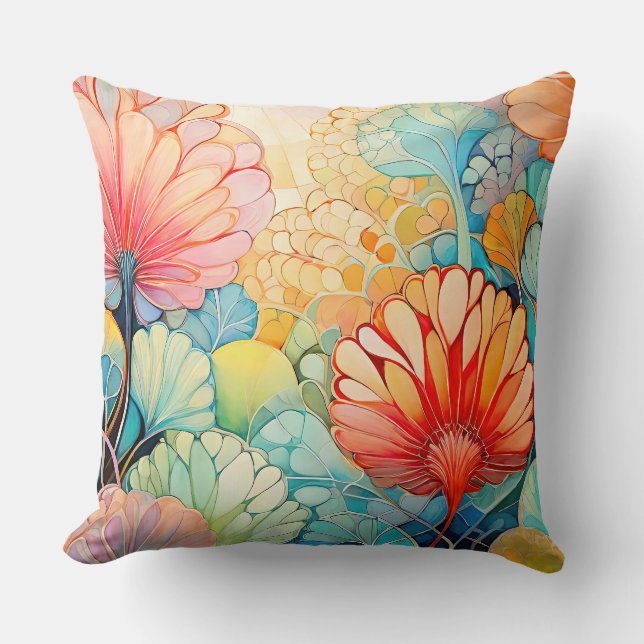Flora 5 Floral Pastel Throw Pillow (Front)