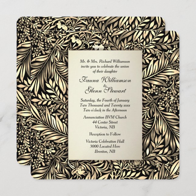 Flora and Fauna Golden Wedding Invitation (Front/Back)