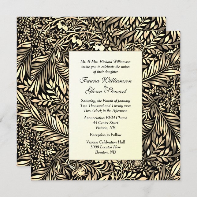 Flora and Fauna Golden Wedding Invitation (Front/Back)
