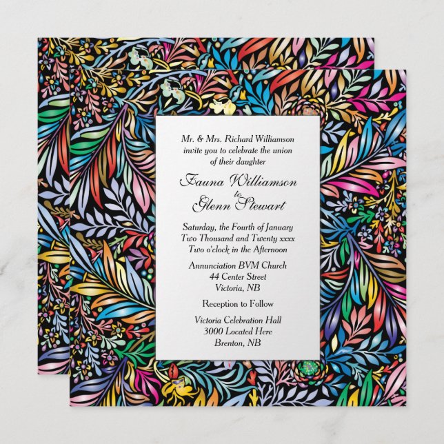Flora and Fauna Multi Colour Wedding Invitation (Front/Back)