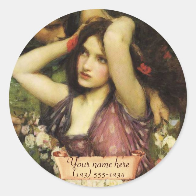 "Flora and the Zephyrs" Pre-Raphaelite Bookplate Classic Round Sticker (Front)