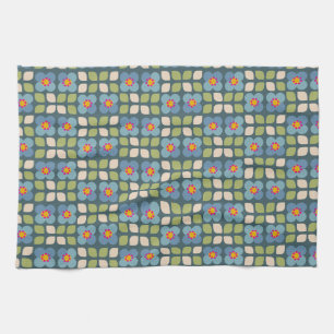 Flora Blush - Blue and Green Botanical Tea Towel 