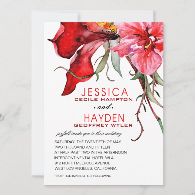 Flora Botanica Bold Watercolor Flowers Wedding Invitation (Front)