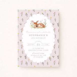 Flora Cottagecore Little Fawn Woodland Birthday Announcement