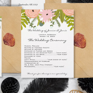 Flora & Fauna Ferns Roses Acorns Twigs Wedding Programme