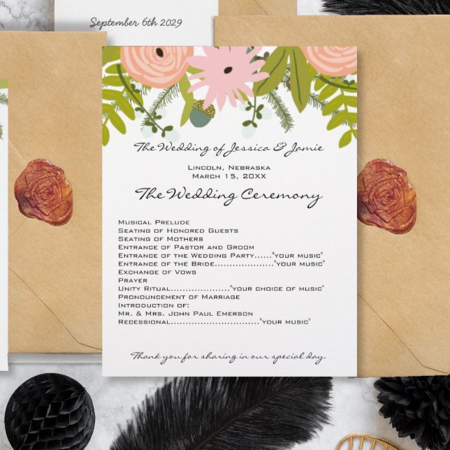 Flora & Fauna Ferns Roses Acorns Twigs Wedding Programme (Creator Uploaded)