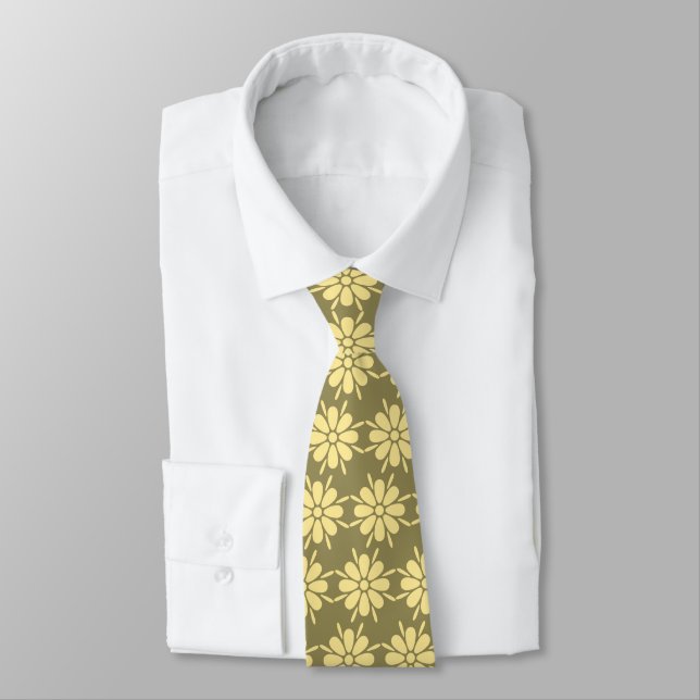 Flora Foulard Flower Khaki & Yellow Two-sided Tie (Tied)