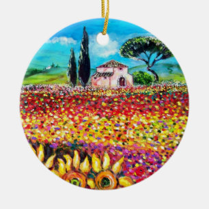FLORA IN TUSCANY/ Fields ,Poppies and Sunflowers Ceramic Tree Decoration