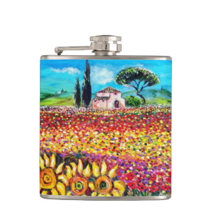 FLORA IN TUSCANY/ Fields ,Poppies and Sunflowers Hip Flask