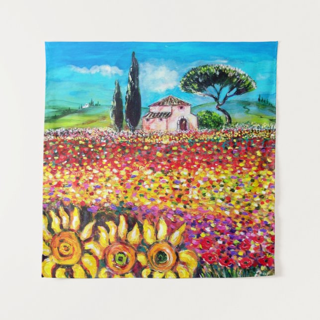 FLORA IN TUSCANY/ Fields ,Poppies and Sunflowers Tapestry (Front)