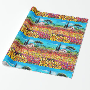 FLORA IN TUSCANY/ Fields ,Poppies and Sunflowers Wrapping Paper
