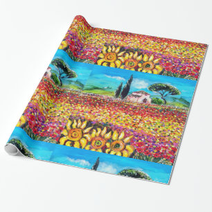 FLORA IN TUSCANY/ Fields ,Poppies and Sunflowers Wrapping Paper