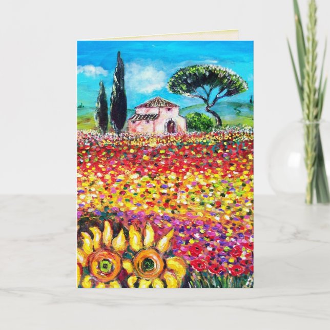FLORA IN TUSCANY Poppies and Sunflowers Card (Front)