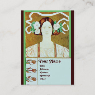 FLORA/LADY WITH WHITE ROSES MONOGRAM BUSINESS CARD