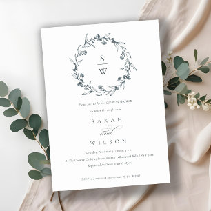 Flora Laurel Wreath Monogram Couples Shower Invite