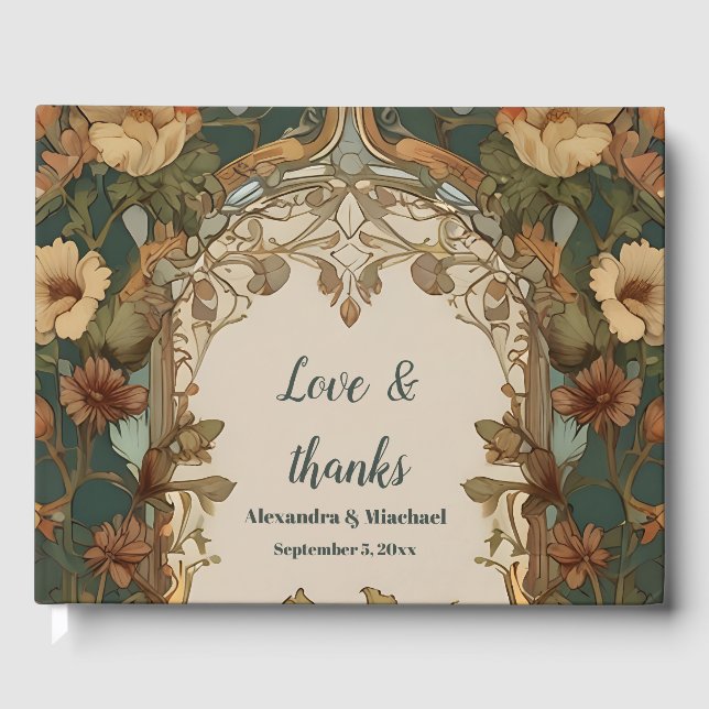 Flora Vintage Art Nouveau Wedding  Guest Book (Front)