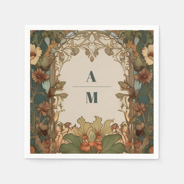 Flora Vintage Art Nouveau Wedding  Napkin (Front)