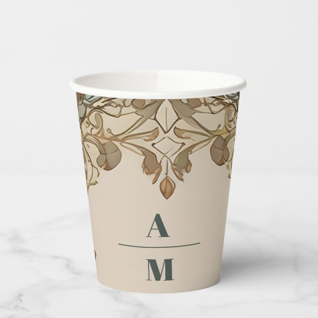 Flora Vintage Art Nouveau Wedding  Paper Cups (Left)