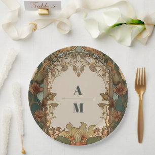 Flora Vintage Art Nouveau Wedding Paper Plate