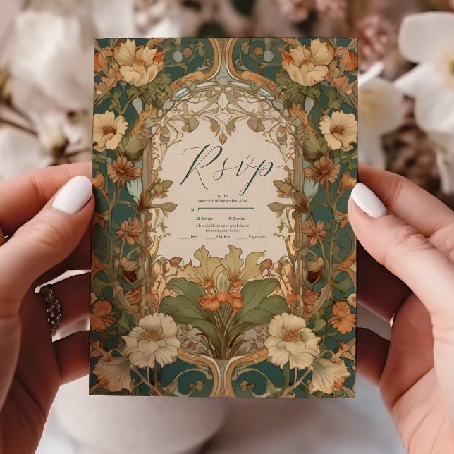Flora Vintage Art Nouveau Wedding  RSVP Card (Creator Uploaded)