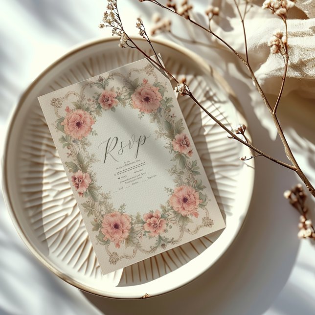 Flora Vintage Art Nouveau Wedding RSVP Card (Creator Uploaded)