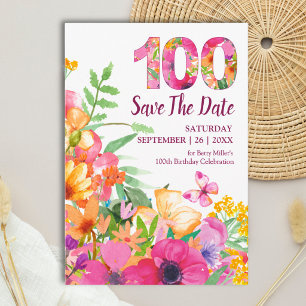 Floral 100th Birthday Elegant Butterfly Save The Date