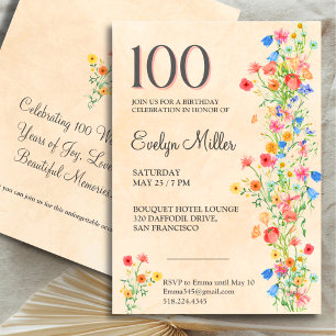 Floral 100th Birthday – Elegant Wildflowers Invitation