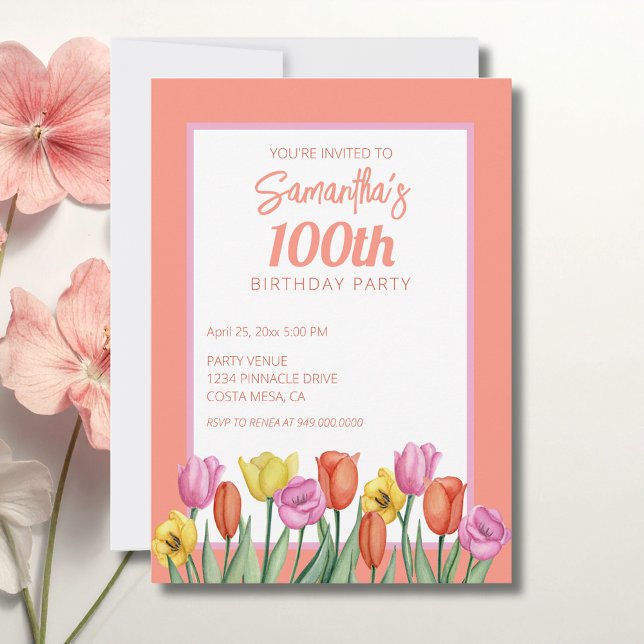 Floral 100th Birthday Party Invitation (Creator Uploaded)