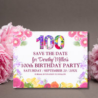 Floral 100th Birthday Save The Date, Elegant 100