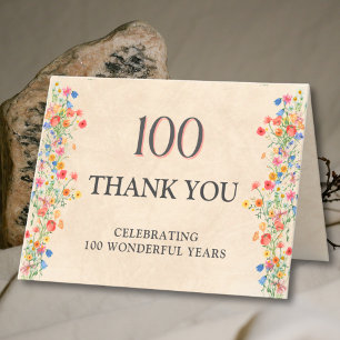 Floral 100th Birthday Thanks – Elegant Wildflower Thank You Card
