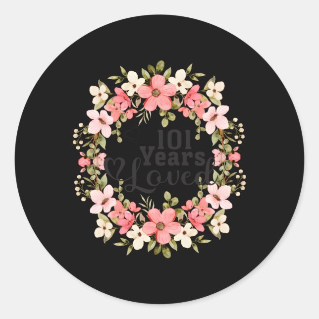 Floral 101St 101 Years Loved Mum Grandma Classic Round Sticker (Front)