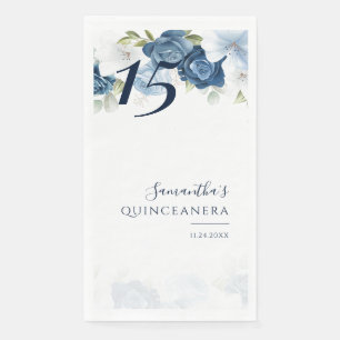 Floral 15th Birthday Quinceanera Dusty Blue Napkin
