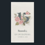 Floral 15th Birthday Quinceanera Napkin<br><div class="desc">Cute modern yet elegant Quinceañera Mis Quince Anos birthday party supplies. Featuring a rustic floral olive green and pink colours design and template that can be easily edited and the text replaced with your own details by clicking the "Personalise" button. For further customisation, please click the "Customise Further" link and...</div>