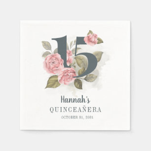 Floral 15th Birthday Quinceanera Paper Napkin