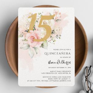 Floral 15th Birthday Quinceanera Watercolor Invitation