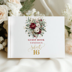 Floral 16th Birthday Blush Burgundy Guest Book