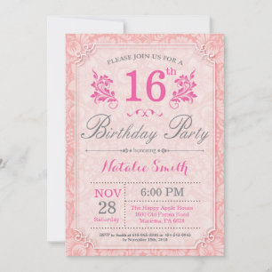 Floral 16th Birthday Invitation Pink for Women